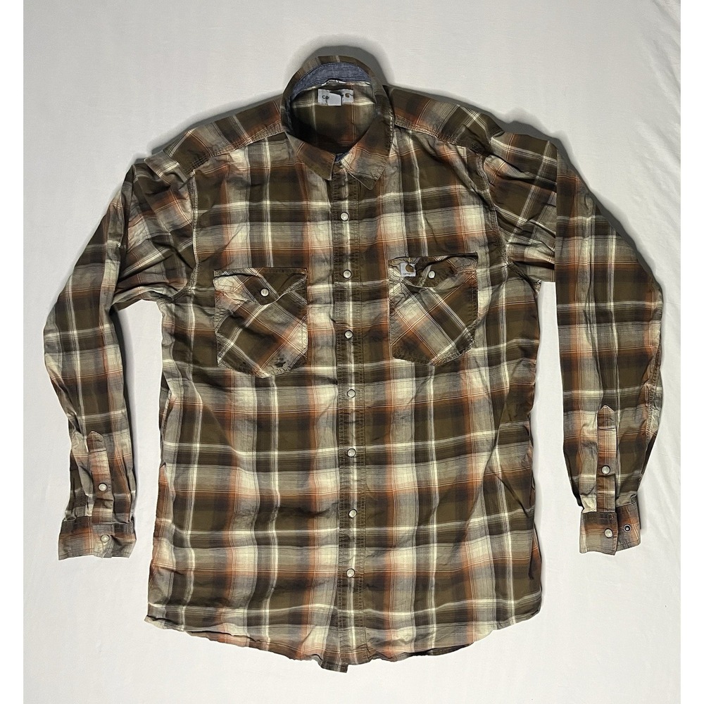 Carhartt Pearl Snap Flannel Shirt Men's Size XL Tall Long Sleeve 104143 244